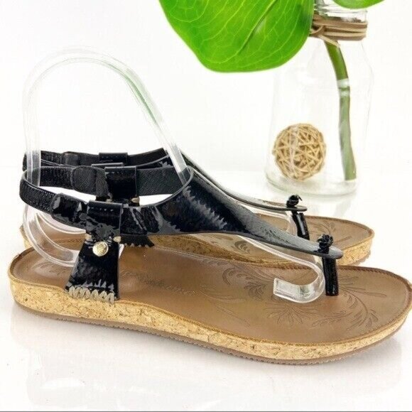 Tommy Bahama Women's Tanna Sandal Size 6 Thong Flat Black Patent Slingback Shoe - Picture 4 of 10